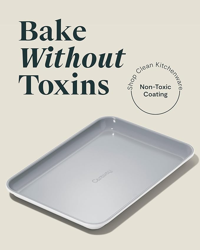 Caraway Nonstick Ceramic Small Baking Sheet Duo (9x13”) – Non-Toxic, PTFE & PFOA Free – Oven Safe