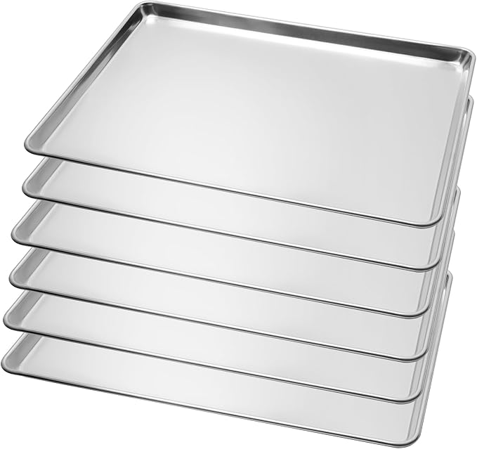 6 Pack Full Size Baking Sheet Pan Aluminum Commercial Pan for Oven Freezer Bakery Hotel Restaurant