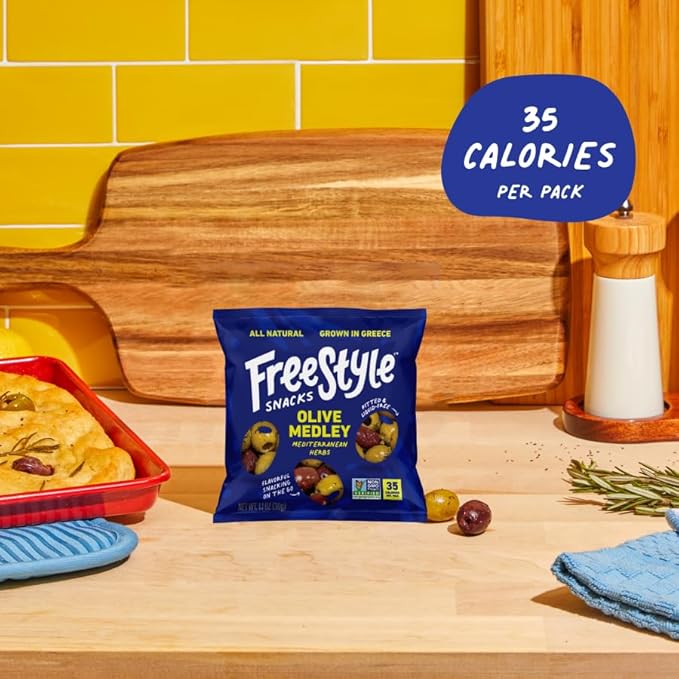 Freestyle Snacks Olive Medley Snack Packs - Single Serve - Fresh Pitted Olives, Jumbo-Sized, Grown