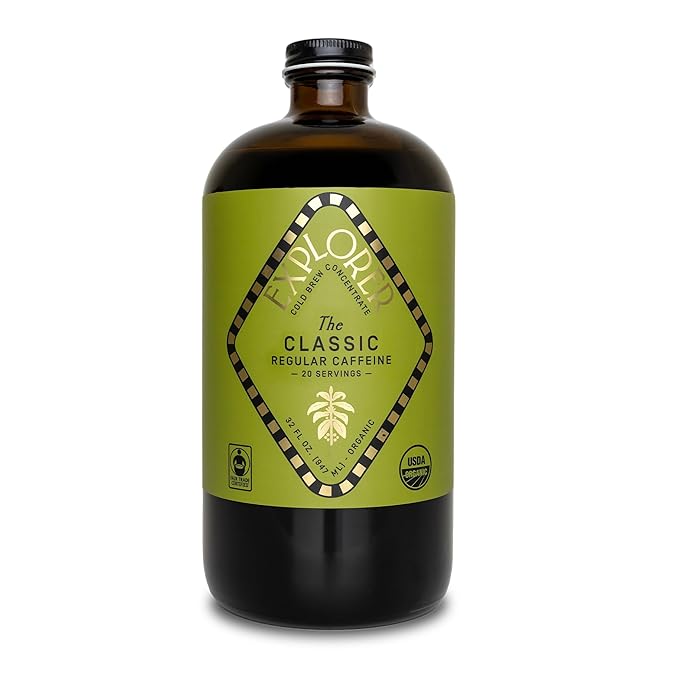 Explorer Cold Brew Organic Liquid Coffee Concentrate, Classic Regular Caffeine, Drink Iced or Hot