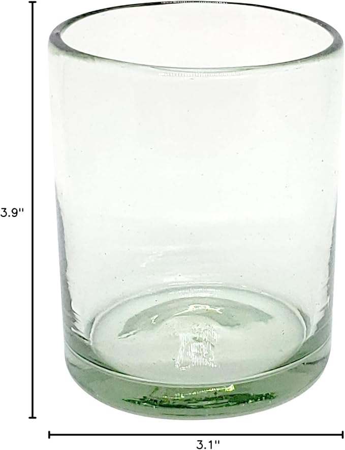 Clear 10 oz Tumblers (set of 6), Hand Blown Mexican Glassware, Recycled Glass Drinking Glasses
