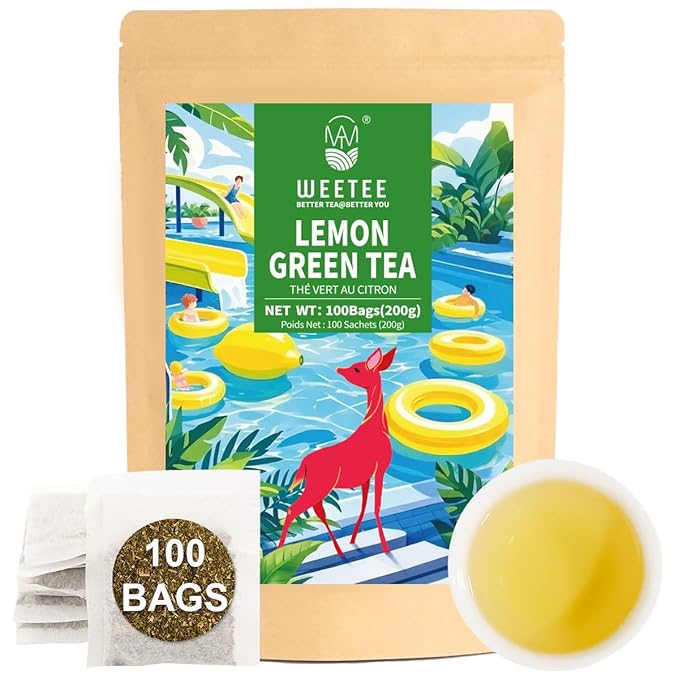 WT WEETEE Green Tea with Lemon, 100 Count Lemon Green Tea Bags, Flavored Green Leaves with