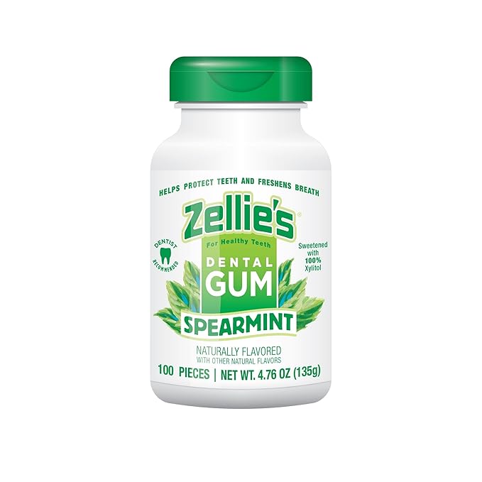 Zellie's | 100% Xylitol Spearmint Chewing Gum | No Aspartame, Gluten Free, Vegan & Kosher (100
