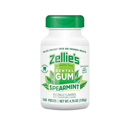 Zellie's | 100% Xylitol Spearmint Chewing Gum | No Aspartame, Gluten Free, Vegan & Kosher (100