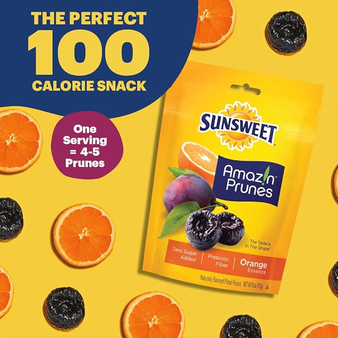 Sunsweet Amazin' Prunes Orange Essence - Prunes Pitted Unsweetened & Dried - Gluten Free, Vegan