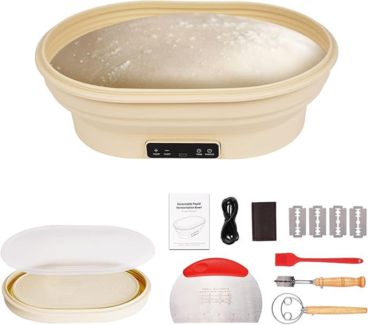 2L Heating Bread Proofing Basket Set Foldable Thermostatic Silicone Bowl with 77-122??6 Gears