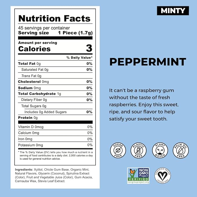 Refresh Gum, Xylitol, Natural, Sugar Free, Long Lasting, Plastic Free, Natural Flavors & Organic