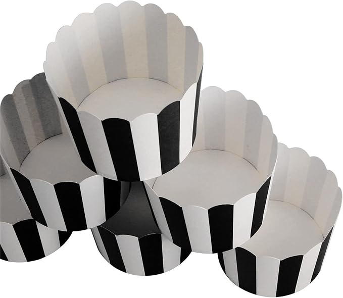 100 Pack Muffin Liners Baking Paper Cups Black and White Stripes Cupcake Liners Elegent Muffins
