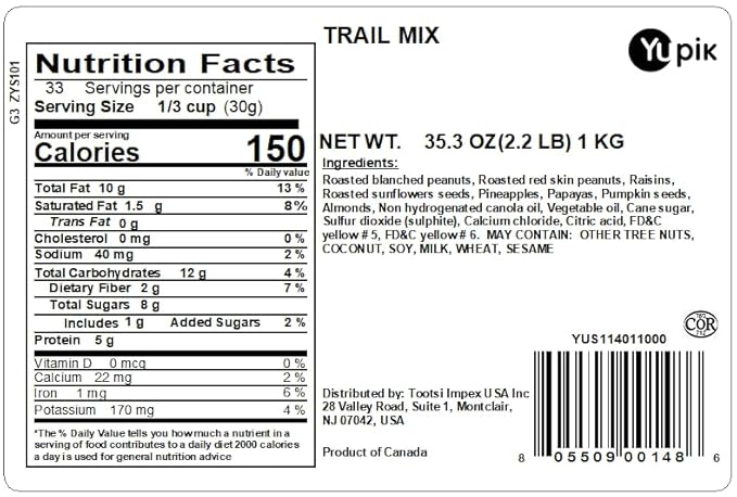 Yupik Trail Mix, 2.2 lb (35.2 oz), A Blend of Peanuts, Raisins, Sunflower Seeds, Pineapples