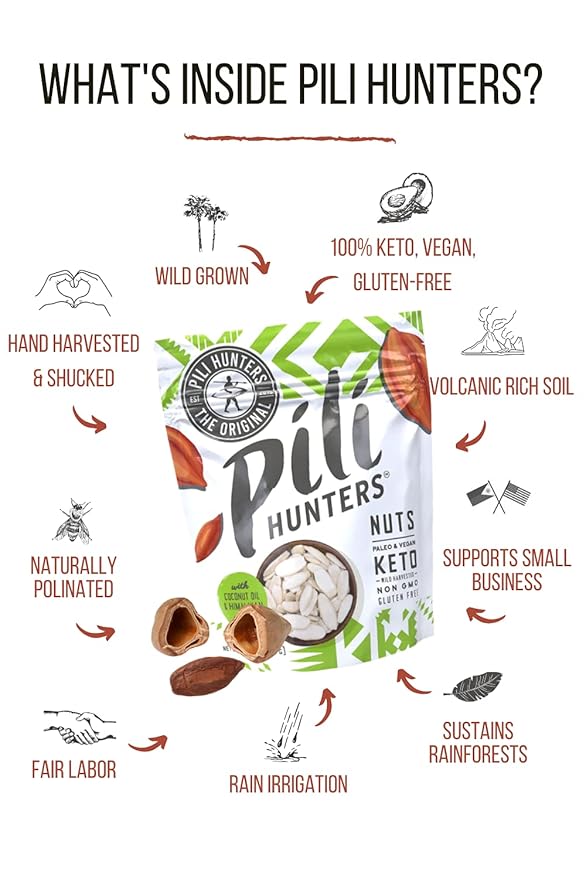 Pili Hunters - Wild Sprouted Pili Nuts, Coconut Oil and Himalayan Salt (1.85oz Bags, 2 Pack)