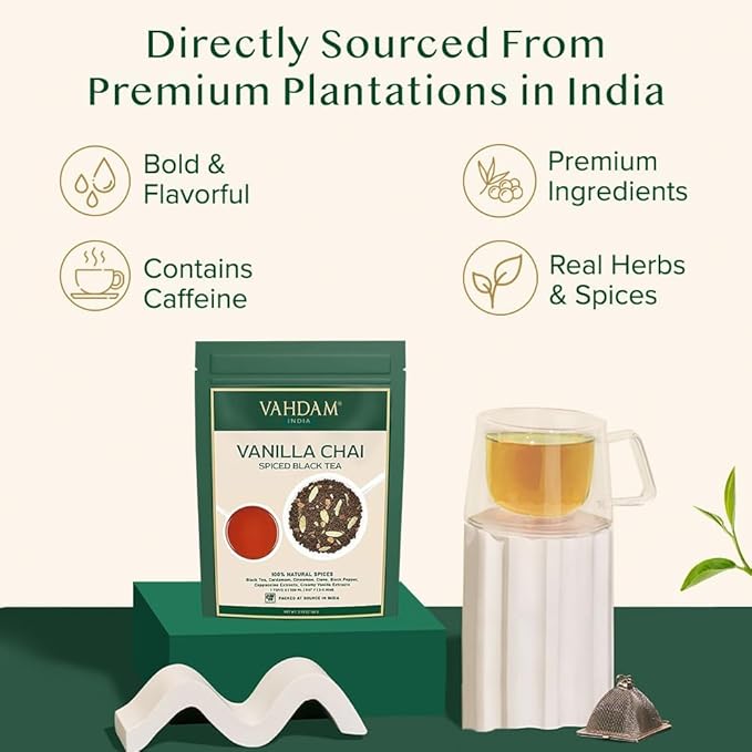 VAHDAM Vanilla Spiced Masala Chai | 3.53oz (50 Cups) Gluten Free Delicious Blend Of Vanilla &