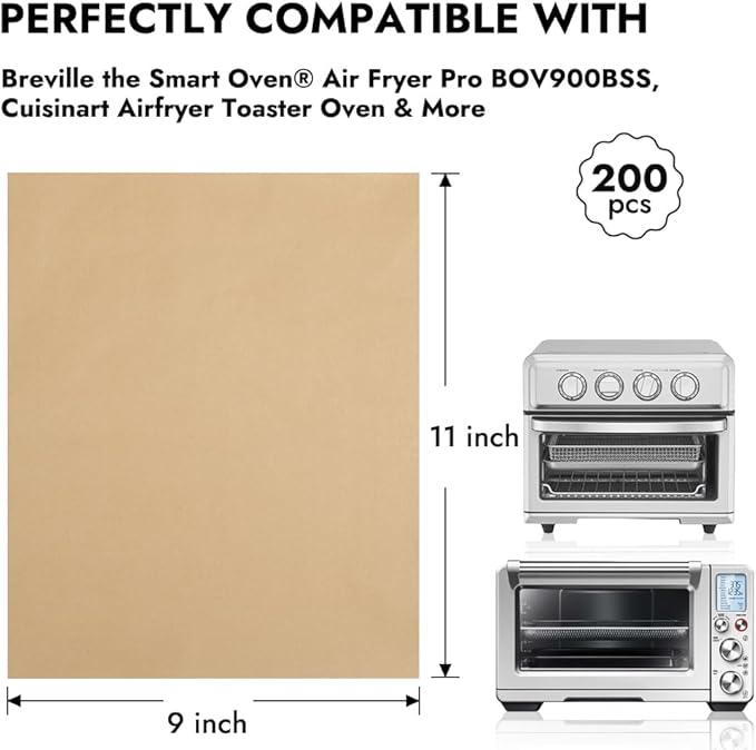BYKITCHEN 200PCS 11 x 9in Air Fryer Parchment Paper Sheet Liners Compatible with Breville Smart