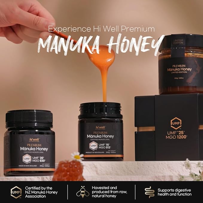 Hi Well Premium New Zealand 100% Manuka Honey UMF 20+ MGO 830+ | Certified Monofloral Raw Honey