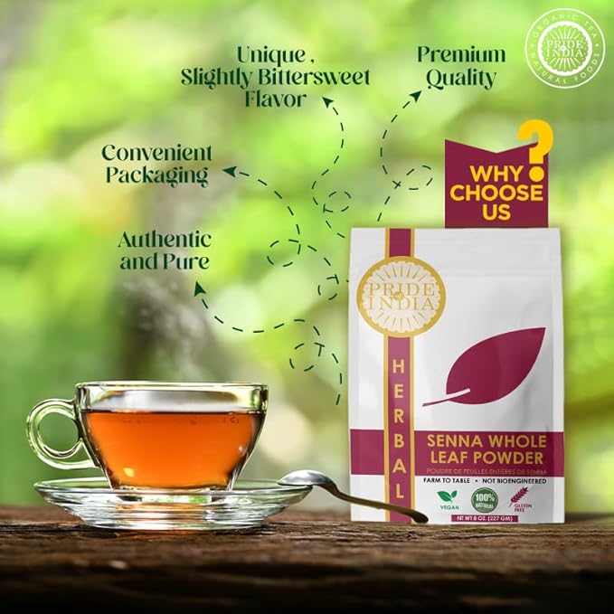 Pride of India | Senna Whole Leaf Powder 8 oz (227 gm) | Bitter & Pungent | Add it to smoothies
