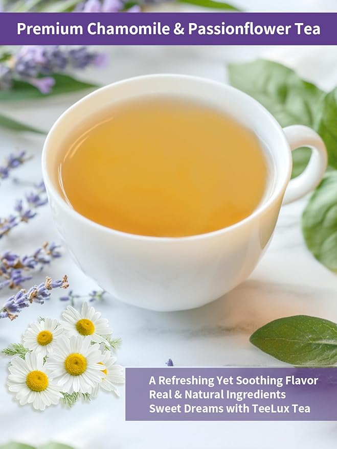 TeeLux Chamomile Passionflower Tea, Caffeine Free Tea with Lemon Balm, Spearmint, Valerian Root
