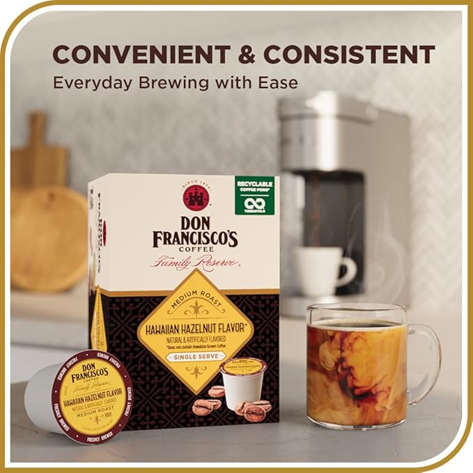 Don Francisco's Hawaiian Hazelnut Flavored Coffee - 12 K-Cup Compatible Single-Serve Pods - 100%