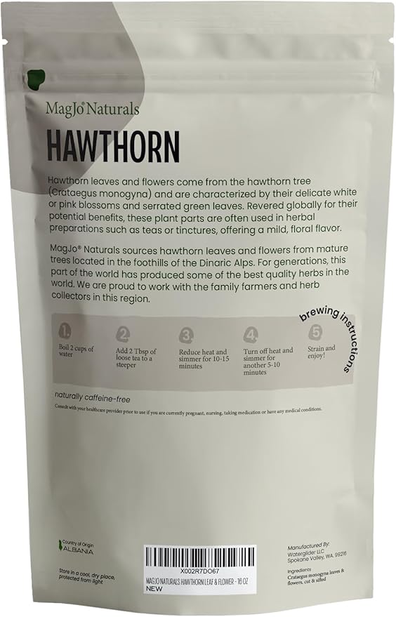 MagJo Naturals, Hawthorn Leaf and Flower (1 Pound), Wild-Crafted, Cut and Sifted, Dried Loose Leaf