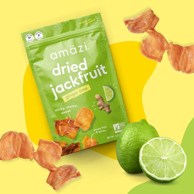 Am채zi Foods | Ginger Lime Dried Jackfruit (6 Pack) | All Natural Snacks | Gluten Free Healthy Dried