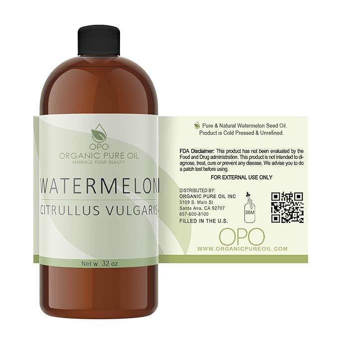 Watermelon Seed Oil - 32 oz - 100% Pure, Unrefined, All Natural, Non GMO, Bulk, Organically