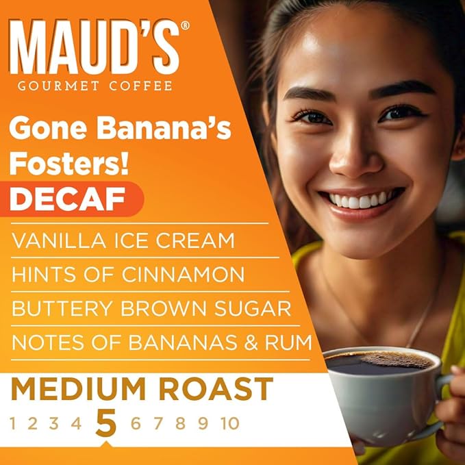 Maud's Decaf Banana Flavored Coffee Pods, 18 ct, Decaffeinated Medium Roast Flavored Coffee in