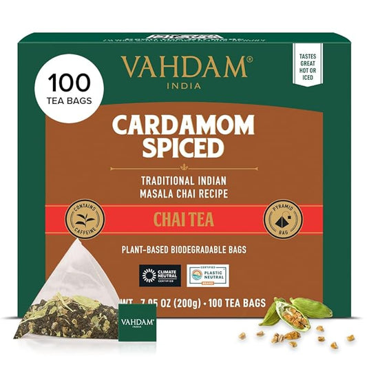 VAHDAM, Cardamom Masala Chai Tea Bags (100 Count) Non GMO, Gluten Free, No Artificial Flavor |