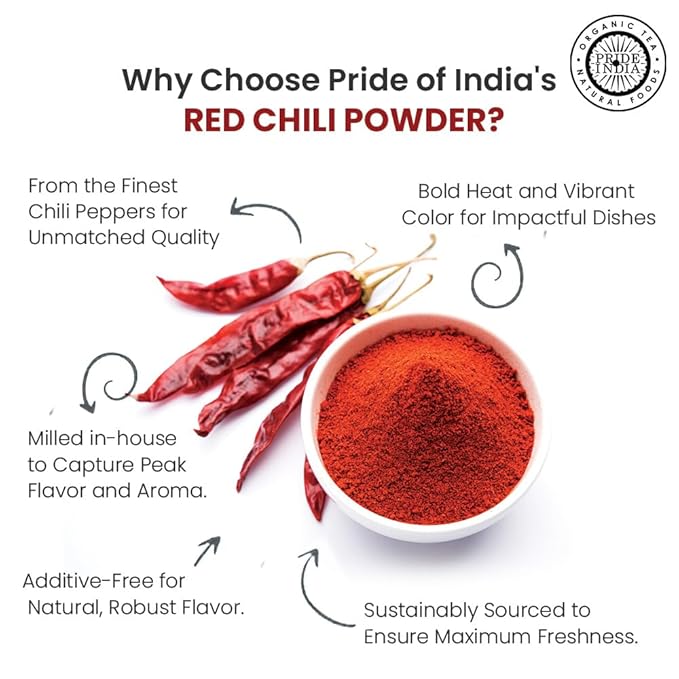 Pride of India | Red Chili Ground 2.1 oz (59 gm) Small Dual Sifter Jar | Traditional Indian Spice |