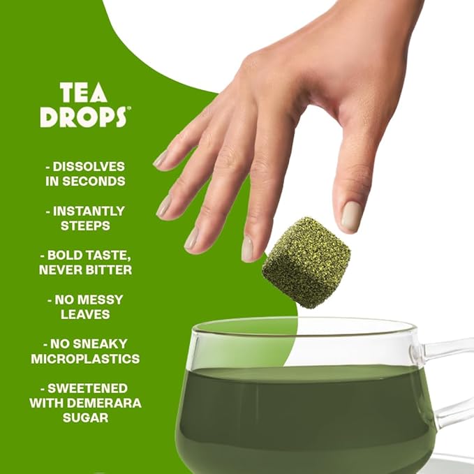 Tea Drops Lightly Sweetened Organic Tea Bulk Box | Matcha Green Tea | Iced or Hot Bagless Instant