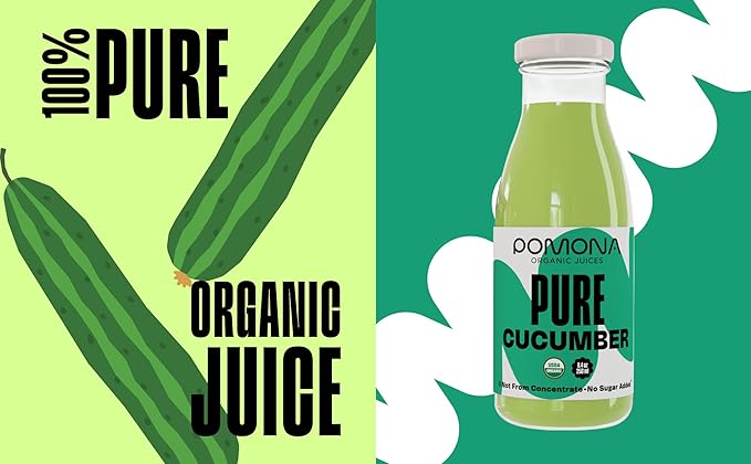 Pomona Organic Juices Pure Cucumber Juice, 8.4 Ounce Bottle (Pack of 12), Cold Pressed Organic