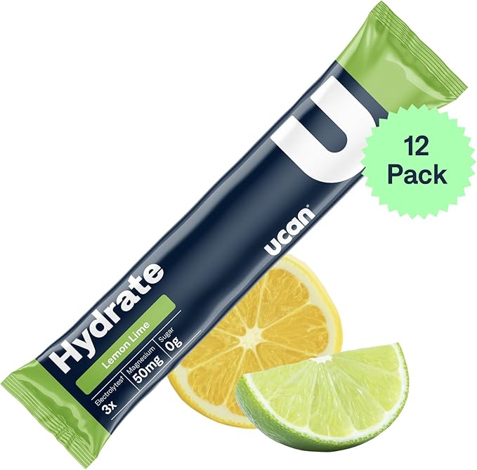 UCAN Hydrate Electrolyte Drink Mix (Lemon-Lime, 12 Stickpacks) Sugar-Free, Keto-Friendly, Vegan