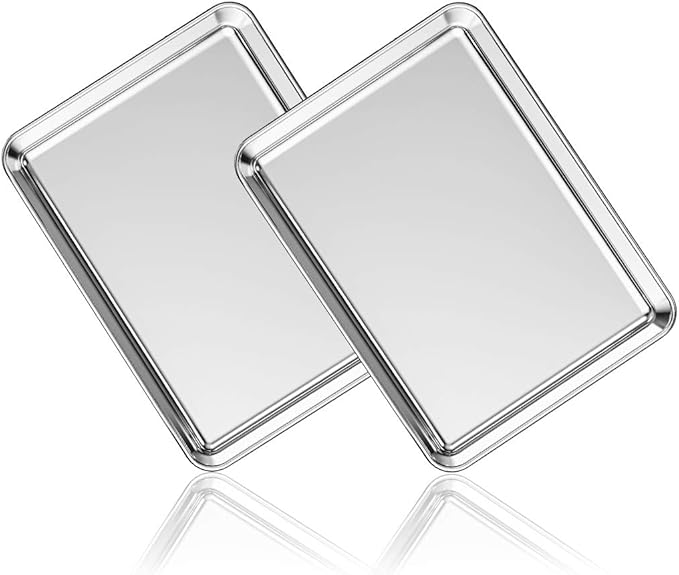 Stainless Steel Baking Sheet Set of 2, Deedro Cookie Sheet Metal Baking Pan Oven Tray, Non Toxic &