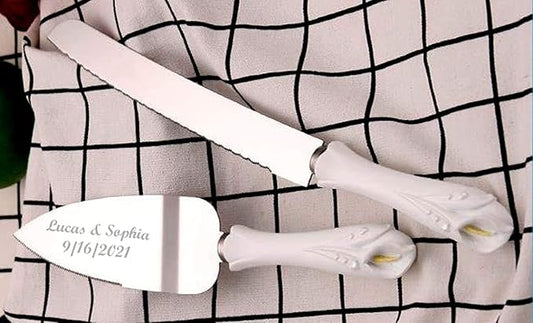 GIFTS INFINITY® Personalized Wedding Cake Knife and Server Set ??Free Engraving (Lily) | Custom