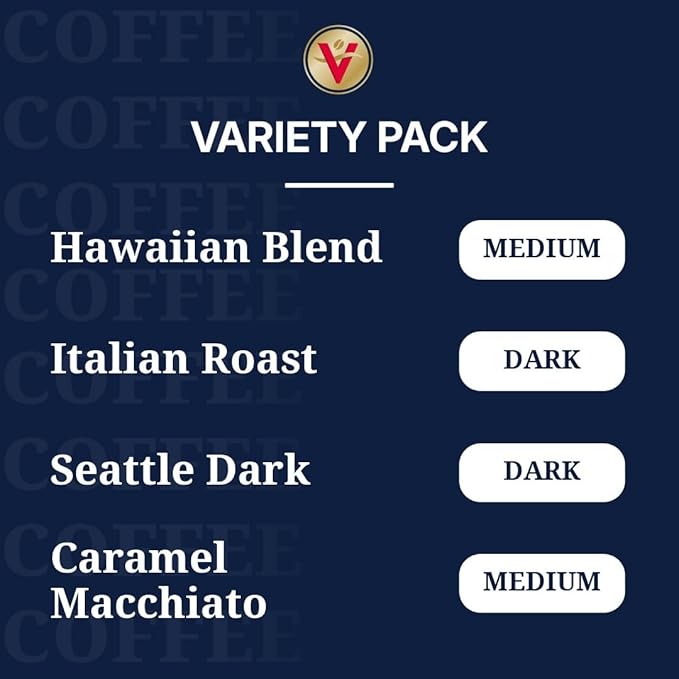 Victor Allen's Coffee Variety Pack (Kona Blend, Italian Roast, Seattle Dark, Caramel Macchiato), 96