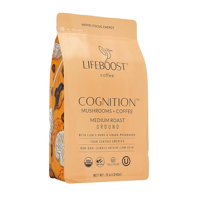 Lifeboost Cognition Adaptogenic Mushroom Coffee - Great Tasting Organic Lions Mane & Chaga Medium