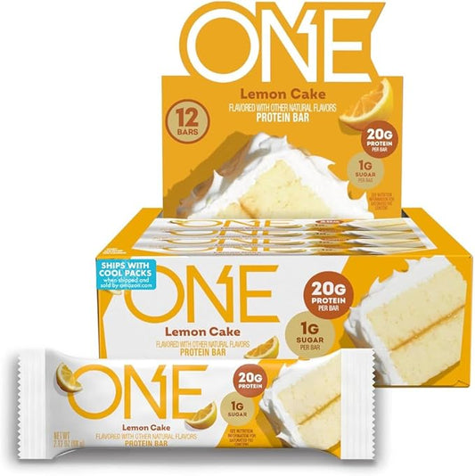 ONE Protein Bars, Lemon Cake, Gluten Free with 20g Protein and 1g Sugar, Pantry Staples, 2.12 oz