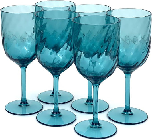 Yalin Set of 6 Unbreakable 15 oz Acrylic Plastic Wine and Water Tumbler Stackable Goblets. (Cyan