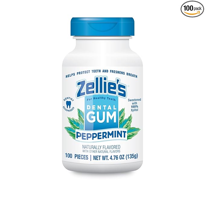 Zellie's | 100% Xylitol Peppermint Chewing Gum | No Aspartame, Gluten Free, Vegan & Kosher (100