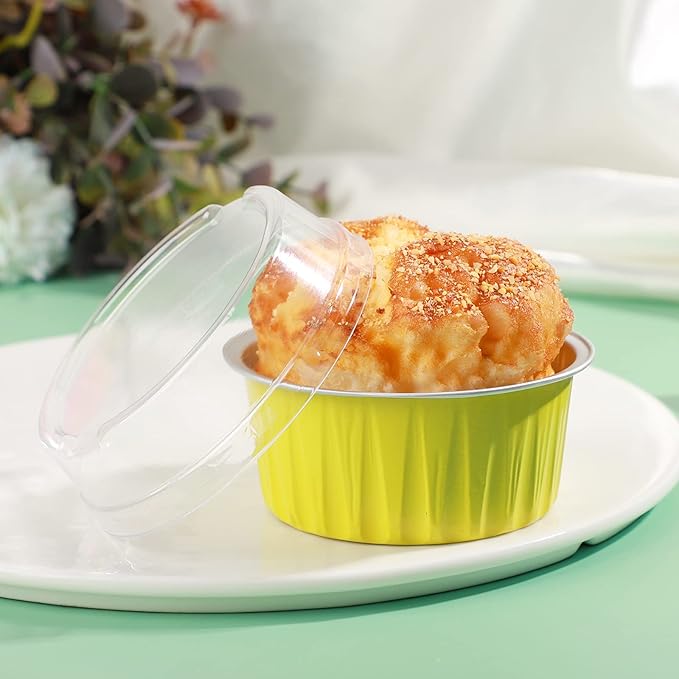 EUSOAR Aluminum Ramekins with Lids, 50pcs 5oz Aluminum Foil Baking Cups, Disposable Foil Ramekins