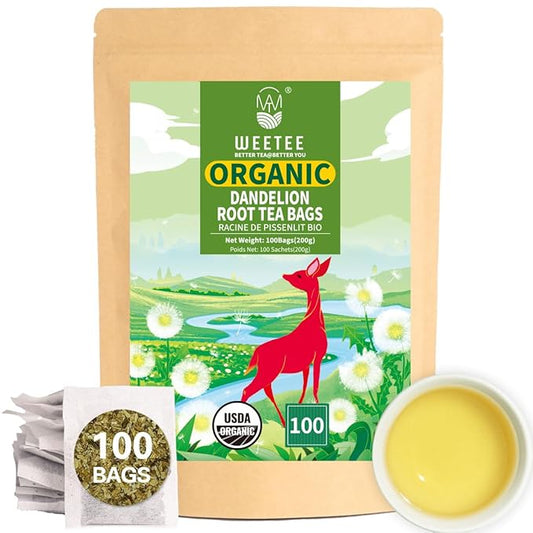 WT WEETEE Organic Dandelion Root Tea Bags, Pure Raw Dandelion Root 100 Count, Earthy & Refreshing