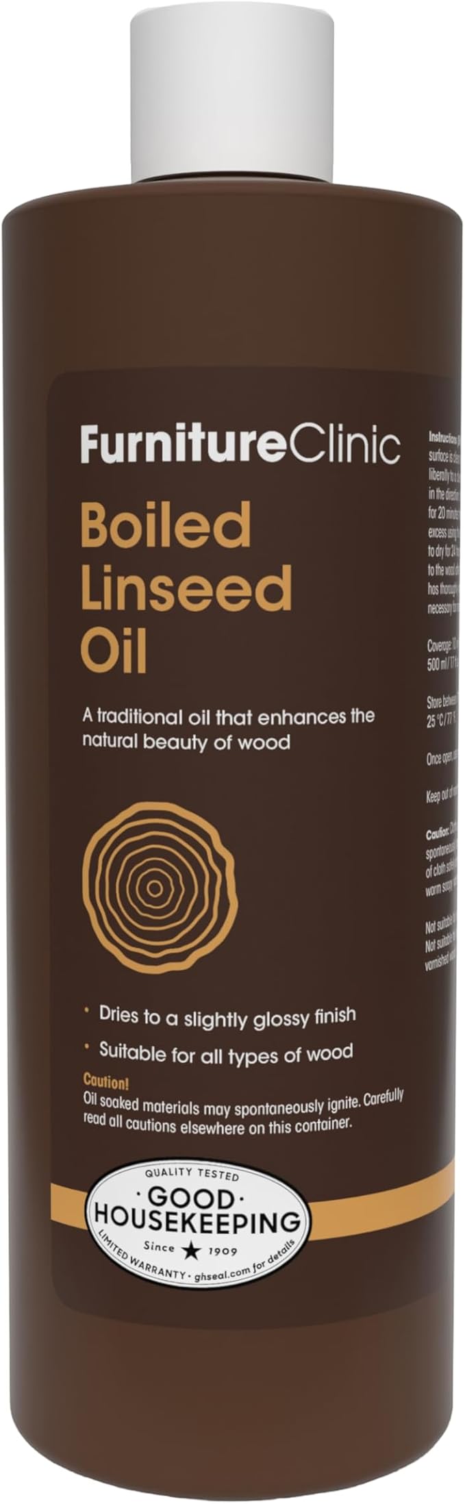 Furniture Clinic Boiled Linseed Oil | 500ml / 17 Fl Oz | Refined Oil for Wood Furniture, Stone &