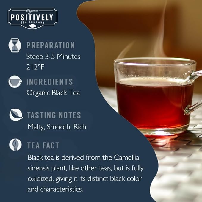 Organic Positively Tea Company, Organic Black Tea Bags, 100 Count, Eco-Friendly Tea Bags, Non-GMO