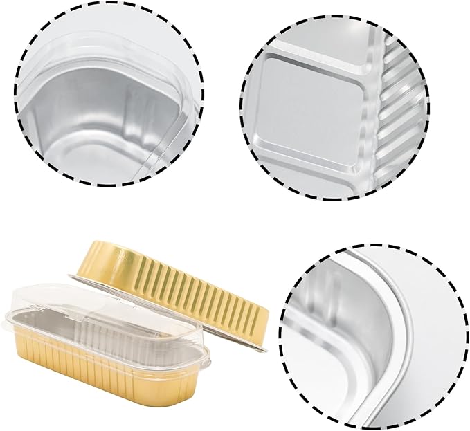 100 Pack 6.8oz Aluminum Cake Pans with Lids Rectangle Mini Loaf Pans Baking Cups Disposable Cupcake