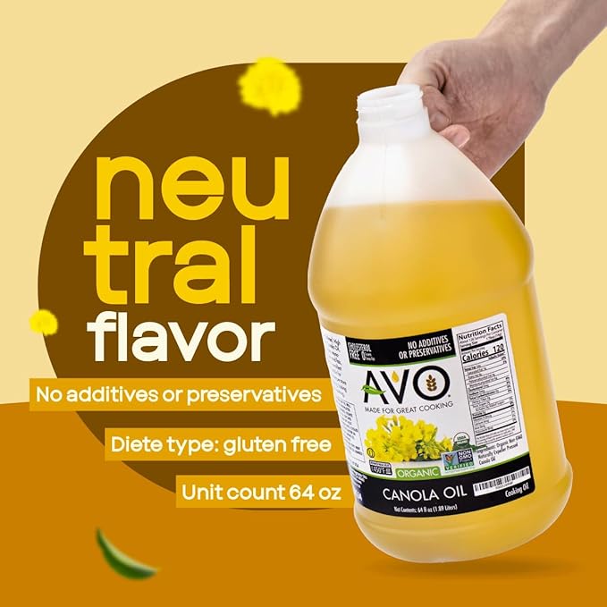 AVO ORGANIC CANOLA Oil Frying, Baking, Non-stick Saut챕ing, Salads, Vinaigrette, Marinades, Pan