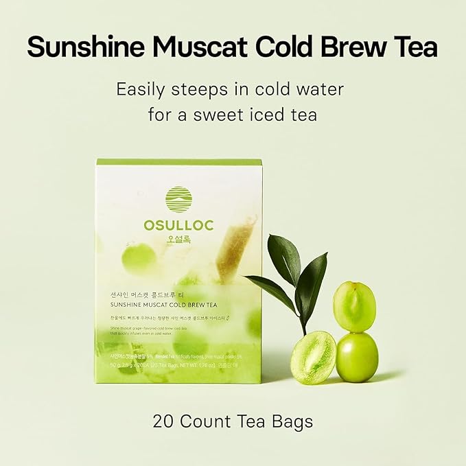 OSULLOC Sunshine Muscat Cold Brew Tea, Sweet Muscat flavored iced tea, Hydration Tea Packets (20ea