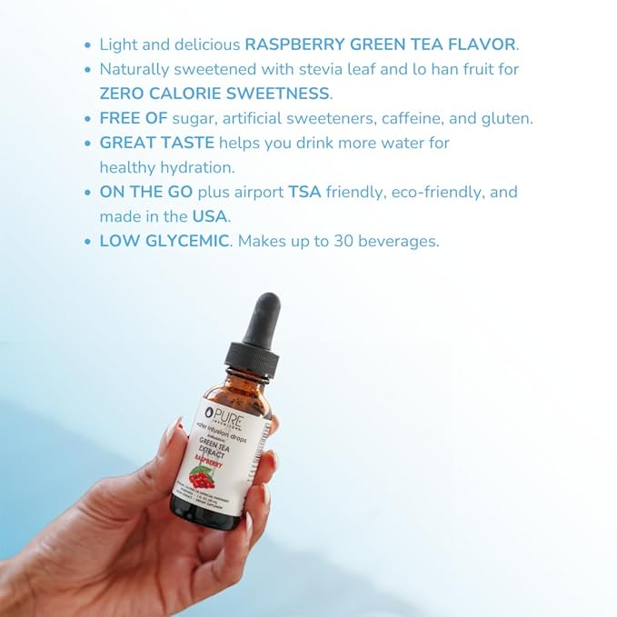 Pure Inventions - Green Tea Raspberry Water Infusion Drops - Antioxidants & Electrolytes - Health &