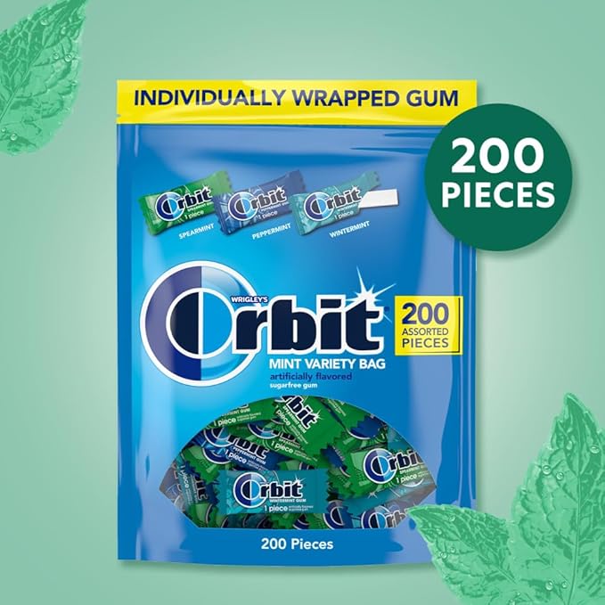 ORBIT Peppermint, Spearmint, & Wintermint Assorted Sugar Free Chewing Gum Bulk Pack, 13.4 oz