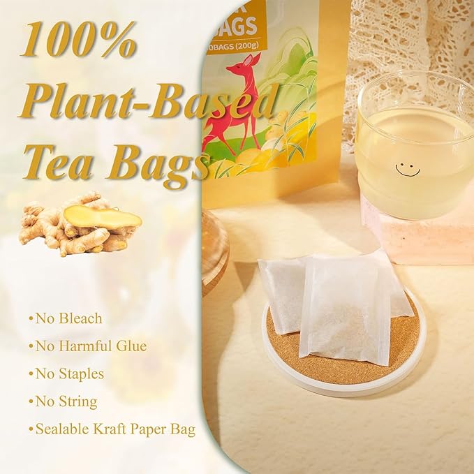 WT WEETEE Ginger Tea Bags, 100 Count Pure Ginger Root Tea, Warm & Spicy, Natural Caffeine Free