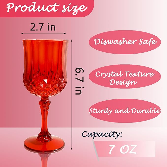 Plastic Wine Glasses，Plastic Goblets Vintage Style Cordial Drinking Glasses for Wedding Reception