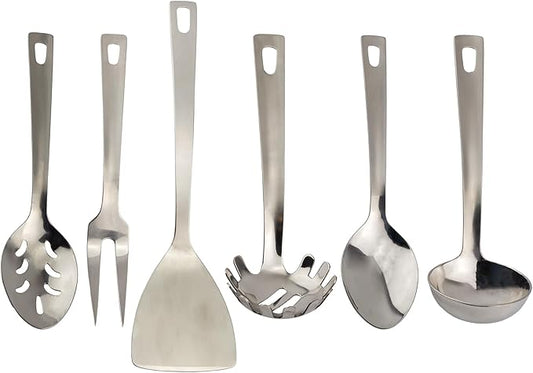 Darware Complete Serving Set (6-Piece, Silver); w/Pasta Server, Fork, Slotted Spoon, Ladle, &