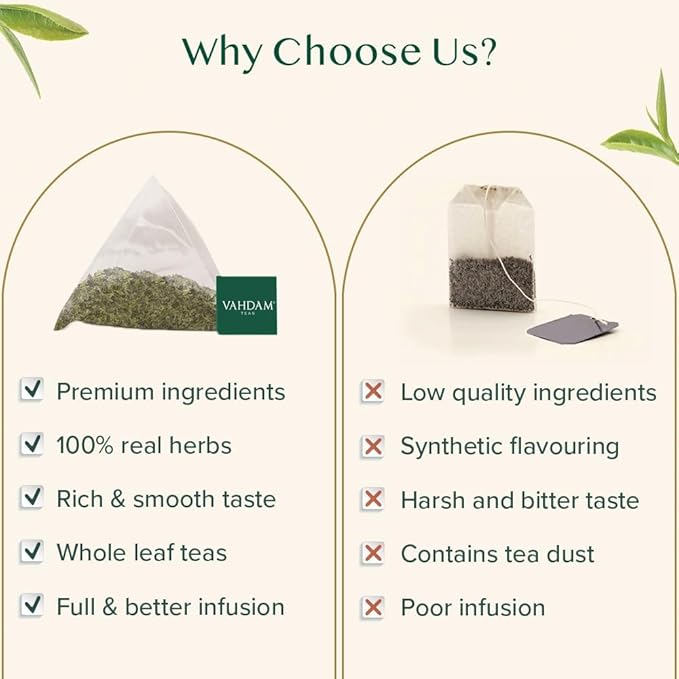 VAHDAM, Mint Green Tea Bags (30 Count) 100% Pure Leaf Tea, High Grown, Low Caffeine, Non GMO