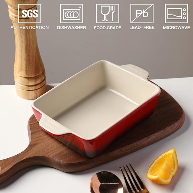 Sweejar Ceramic Baking Dish, Rectangular Small Baking Pan with Double Handles, 20 Oz for Cooking